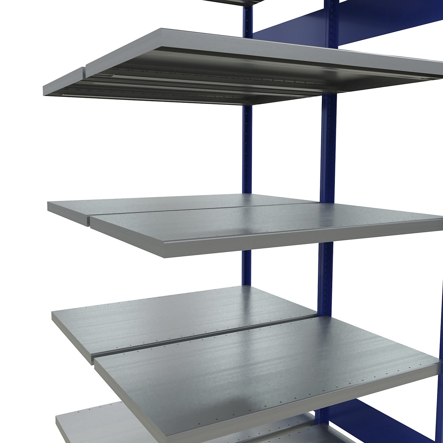 Boltless shelving unit, double row, shelf WxD 1300 x (2 x 600) mm, blue, height 2000 mm, extension shelf unit.