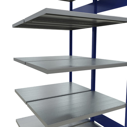 Boltless shelving unit, double row, shelf WxD 1300 x (2 x 600) mm, blue, height 2000 mm, extension shelf unit.