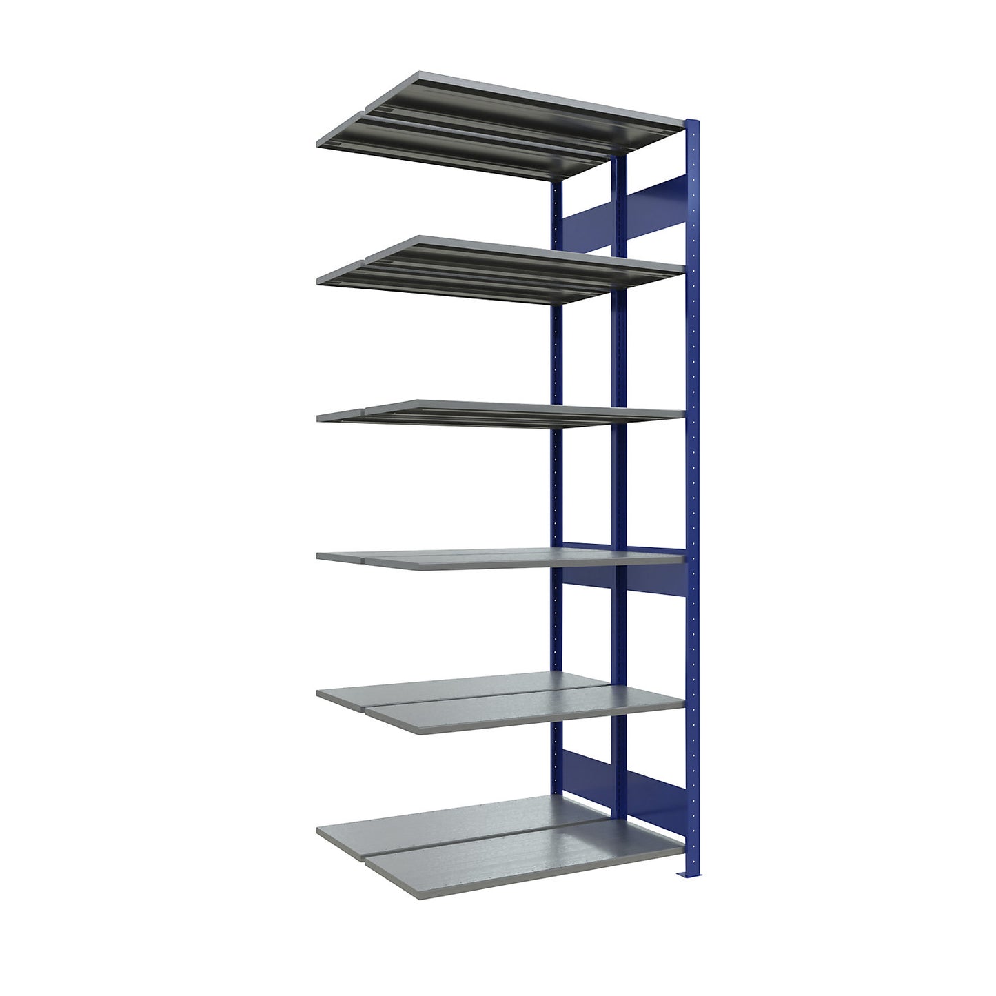 Boltless shelving unit, double row, shelf WxD 1300 x (2 x 400) mm, blue, height 2500 mm, extension shelf unit.