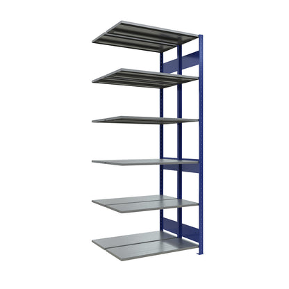Boltless shelving unit, double row, shelf WxD 1000 x (2 x 400) mm, blue, height 2500 mm, extension shelf unit.