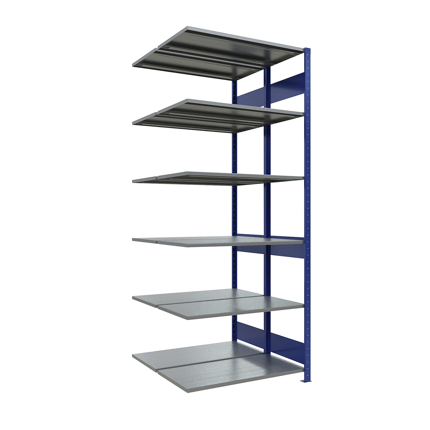 Boltless shelving unit, double row, shelf WxD 1000 x (2 x 500) mm, blue, height 2500 mm, extension shelf unit.