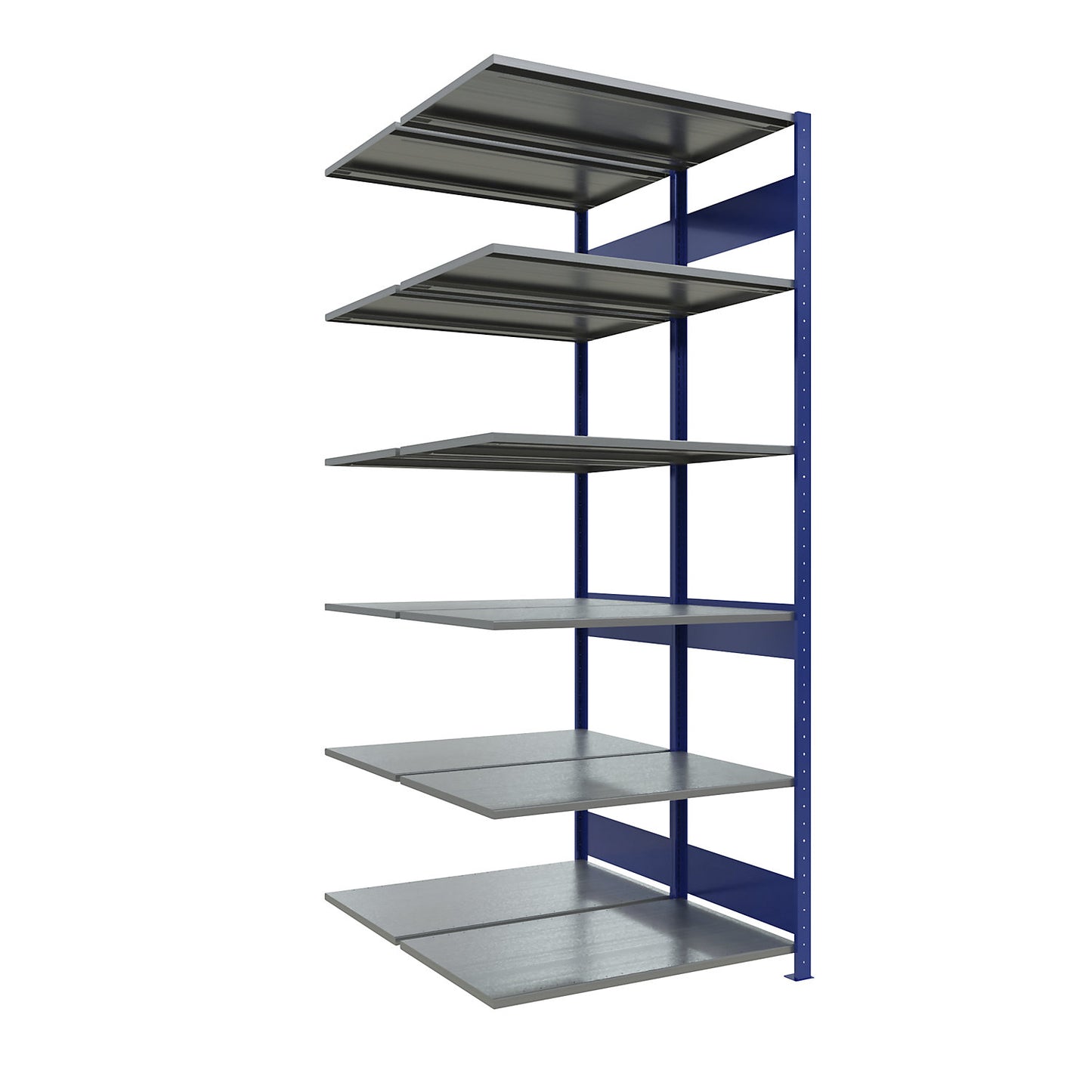 Boltless shelving unit, double row, shelf WxD 1000 x (2 x 600) mm, blue, height 2500 mm, extension shelf unit.