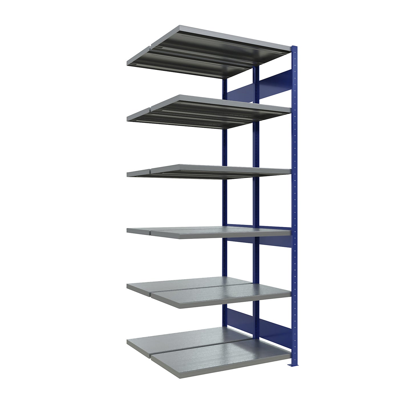 Boltless shelving unit, double row, shelf WxD 1300 x (2 x 500) mm, blue, height 2500 mm, extension shelf unit.