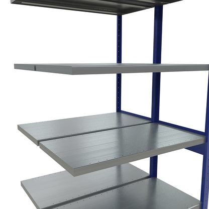 Boltless shelving unit, double row, shelf WxD 1300 x (2 x 500) mm, blue, height 2500 mm, extension shelf unit.