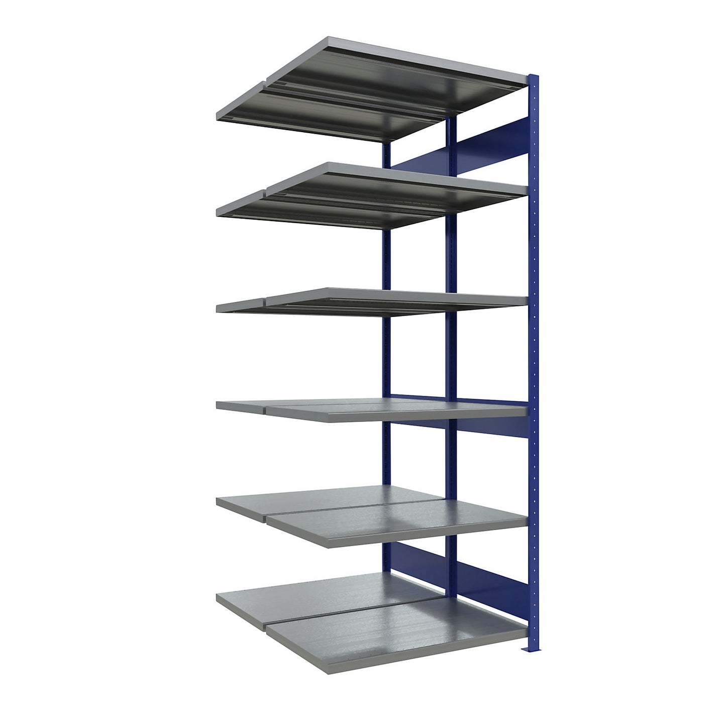 Boltless shelving unit, double row, shelf WxD 1300 x (2 x 600) mm, blue, height 2500 mm, extension shelf unit.