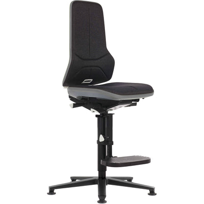 NEON industrial swivel chair, floor glides, step-up, permanent contact mechanism, fabric, grey bumper.