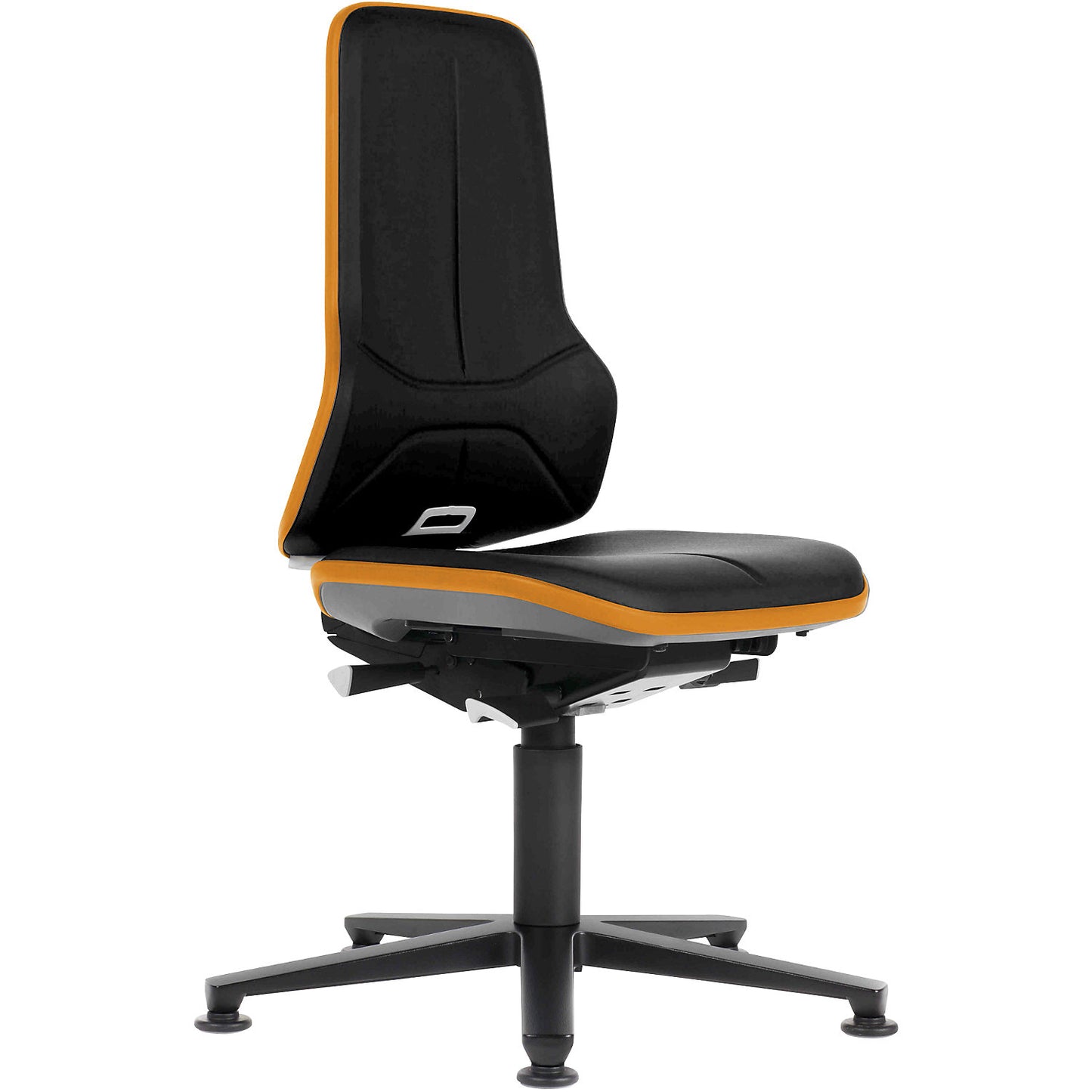 NEON industrial swivel chair swivel chair, floor glides, permanent contact mechanism, vinyl, orange bumper.