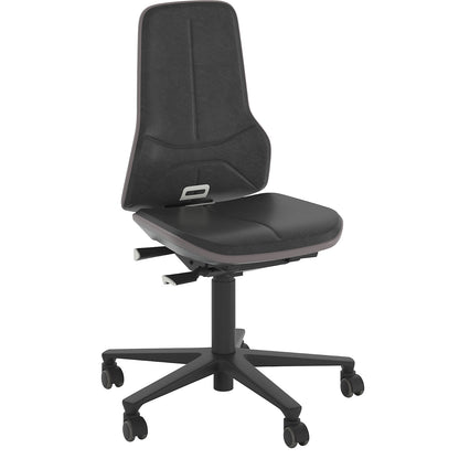 NEON industrial swivel chair, castors, permanent contact mechanism, vinyl, grey bumper.