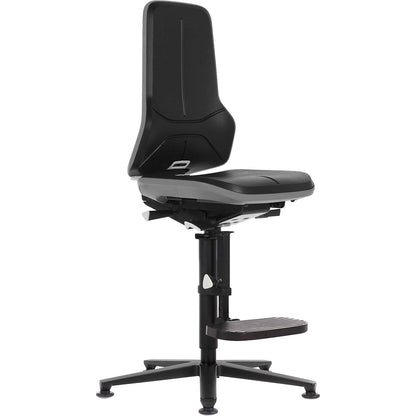 NEON industrial swivel chair, floor glides, step-up, permanent contact mechanism, skintec, grey bumper.