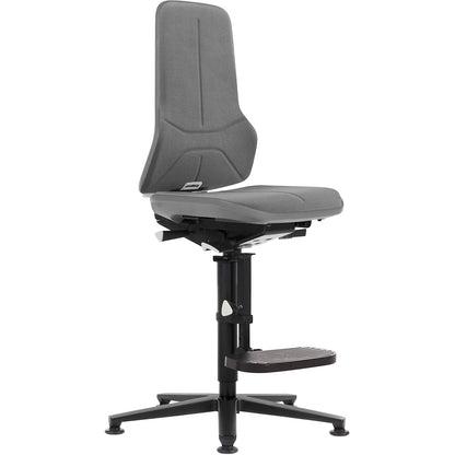 NEON industrial swivel chair, floor glides, step-up, permanent contact mechanism, Supertec, grey bumper.