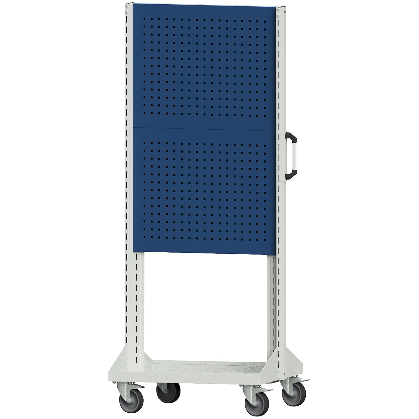 Tool and assembly trolley, trolley with 2 x 2 perforated panels, length 800 mm, blue.