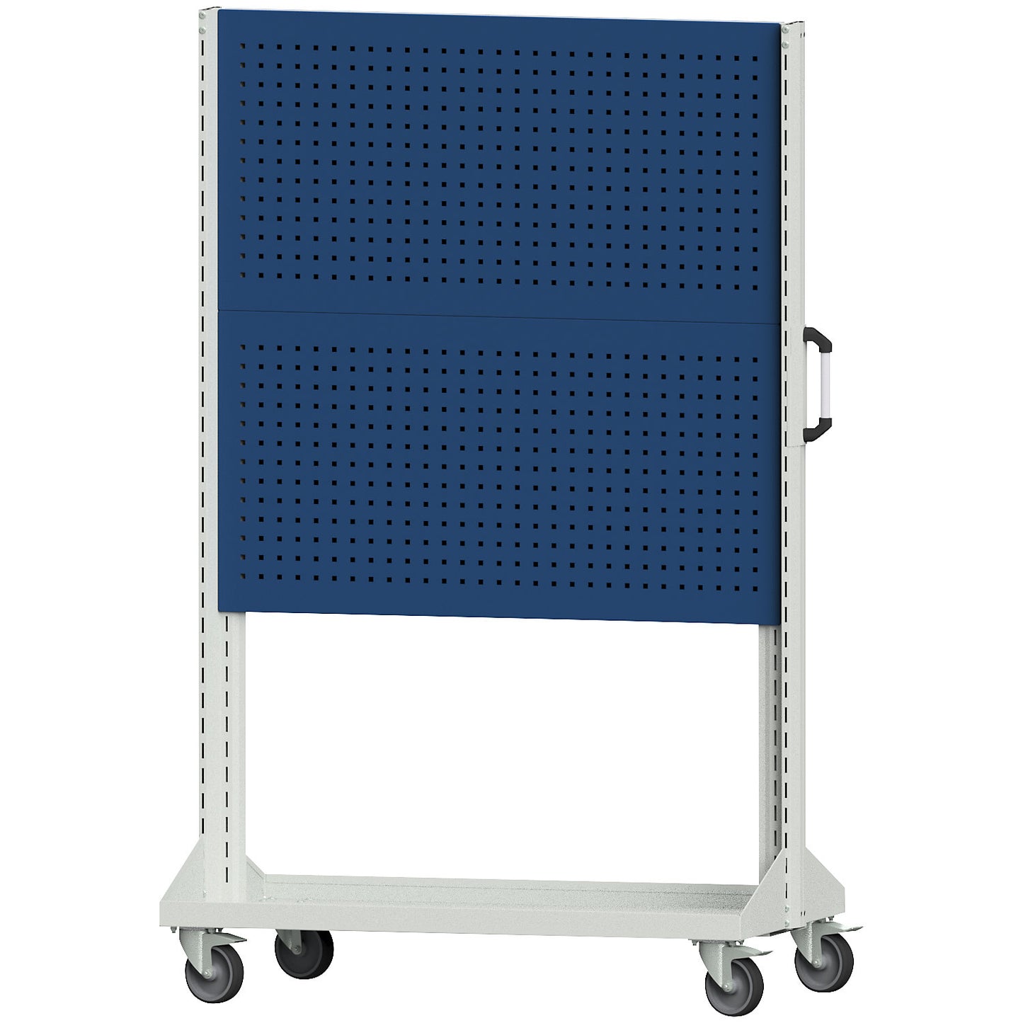 Tool and assembly trolley, trolley with 2 x 2 perforated panels, length 1250 mm, blue.