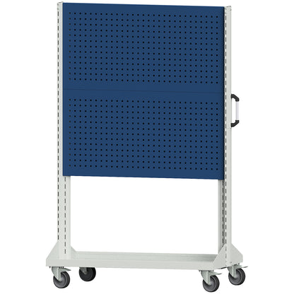 Tool and assembly trolley, trolley with 2 x 2 perforated panels, length 1250 mm, blue.
