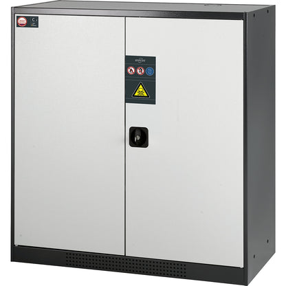 Laboratory chemical storage cupboard, 2 door, half height, 2 drawers, without vision panel, grey.