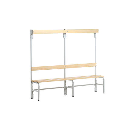 Changing room bench with hook strips, single-sided, 6 hooks, 2000 mm, light grey.