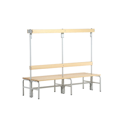 Changing room bench with hook strips, double-sided, 12 hooks, 2000 mm, light grey.