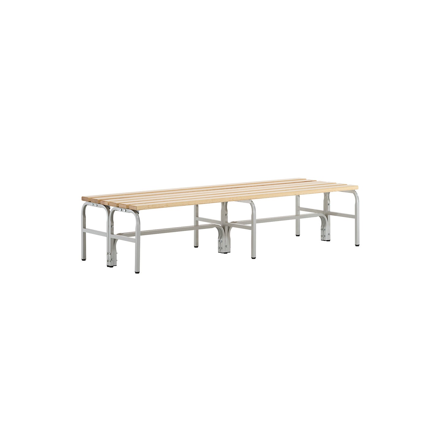 Changing room bench, double sided, pine wood slats, length 1500 mm.