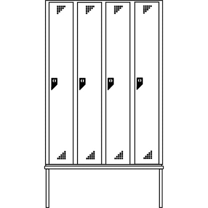 Bremen bench seat clothes locker, 4 compartments, doors brilliant blue, width 1200 mm.