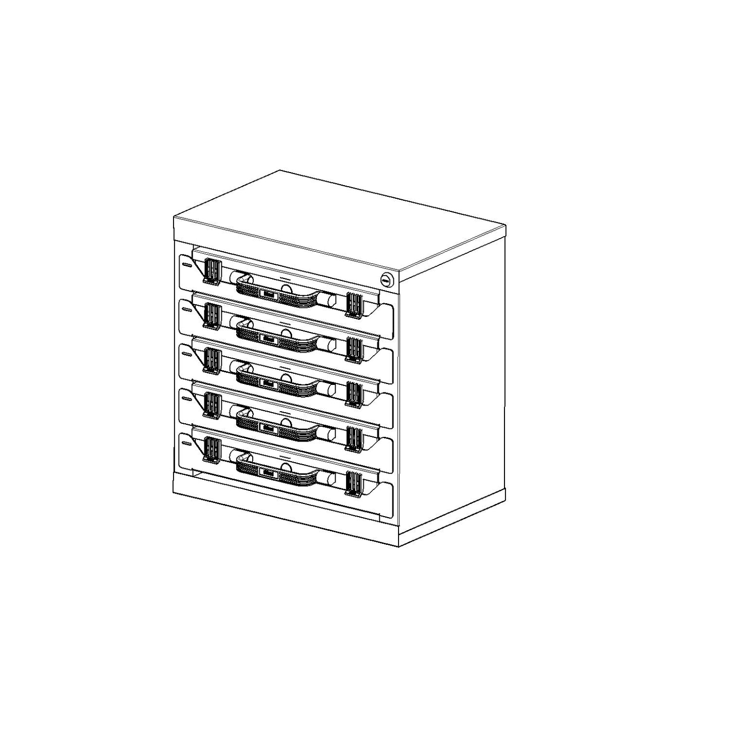 Tower with small parts cases, HxWxD 434 x 416 x 256 mm, 5 cases, 75 modular bins.