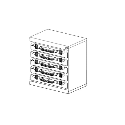 Tower with small parts cases, HxWxD 434 x 416 x 256 mm, 5 cases, 75 modular bins.