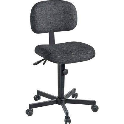 Industrial swivel chair, manual height adjustment, with castors, fabric.