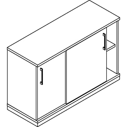 P12 - Sliding door cupboard, 1 shelf/2 file heights, height 781 mm, WxD 1200 x 442 mm.