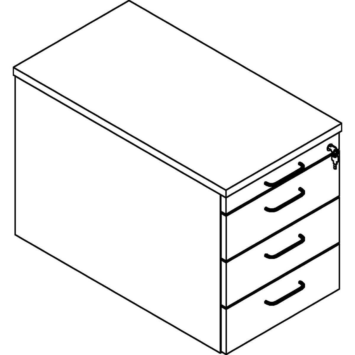 THEA - Mobile pedestal, utensil drawer, 3 drawers, maple finish.