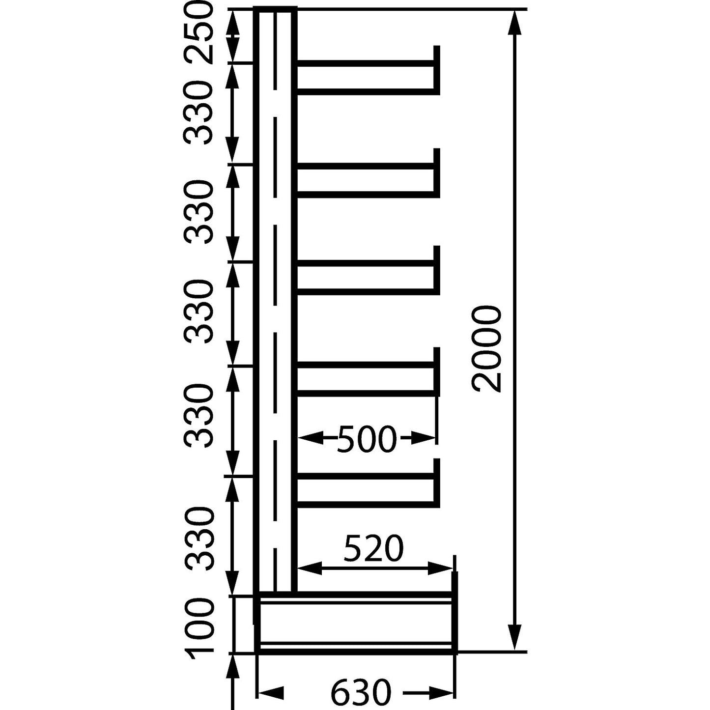 Cantilever racking unit with identical cantilever arm length, shelf unit length 4050 mm, single sided, gentian blue.
