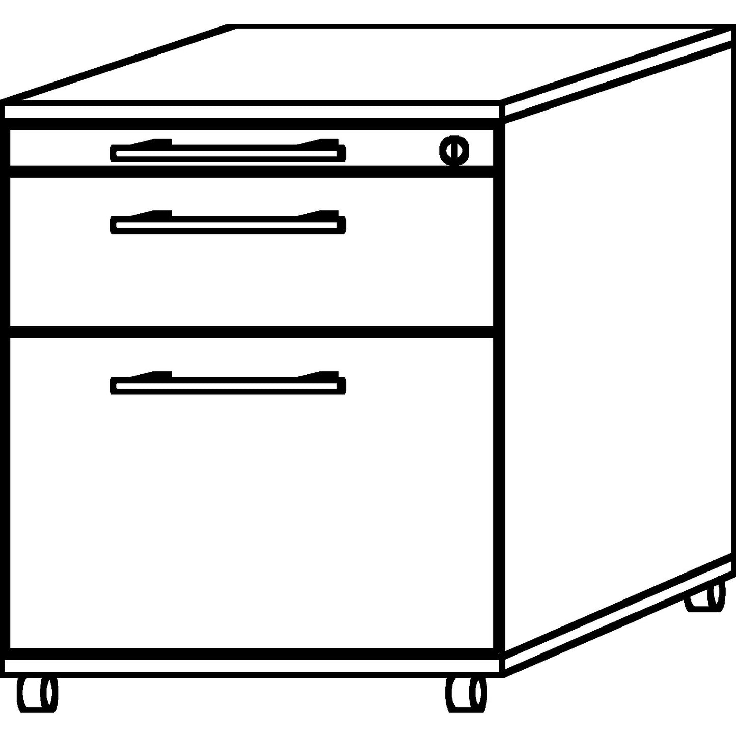 Mobile pedestal, 1 utensil drawer, 1 drawer, 1 file suspension drawer, depth 580 mm, beech finish.