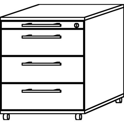 Mobile pedestal, 1 utensil drawer, 3 drawers, depth 580 mm, oak.