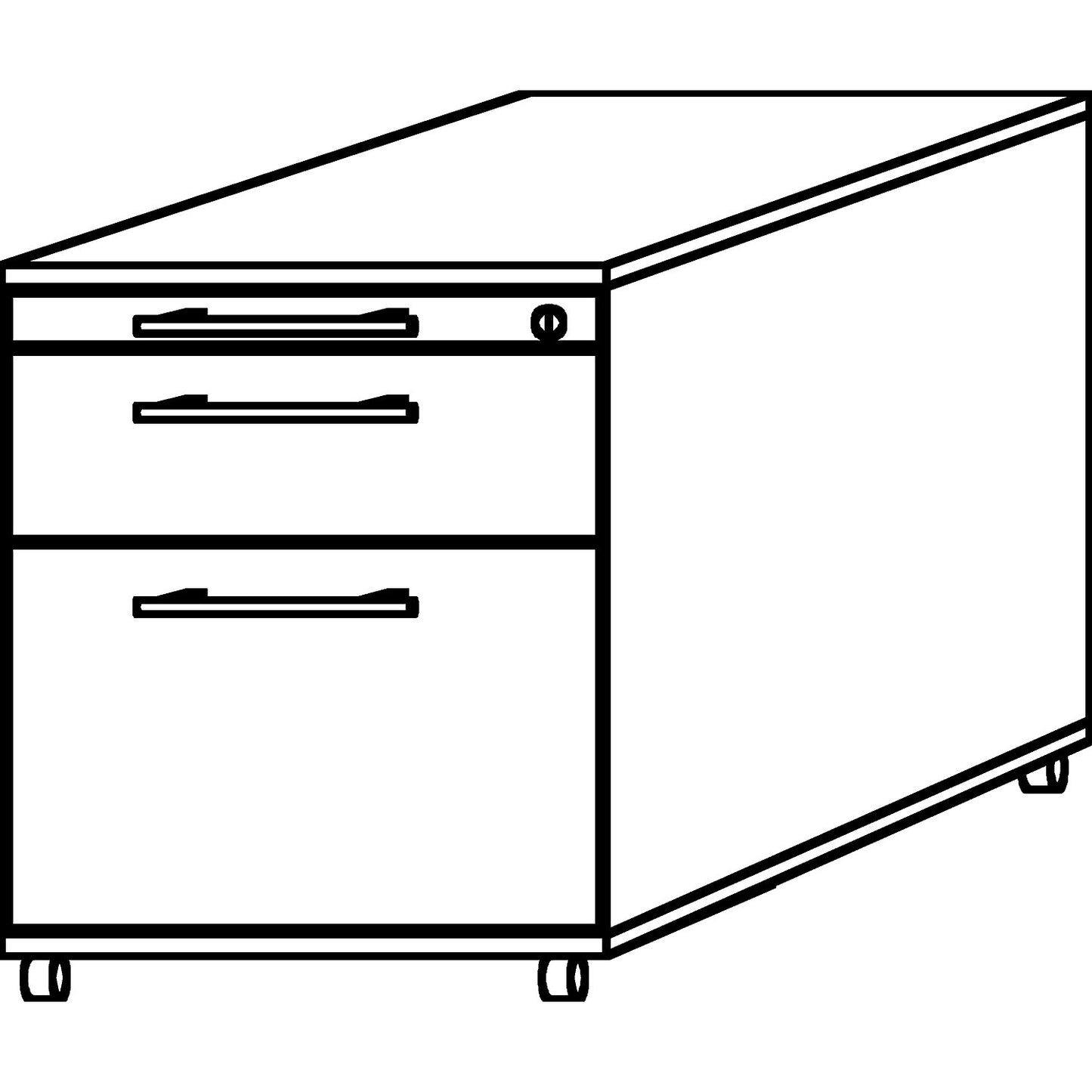 Mobile pedestal, 1 utensil drawer, 1 drawer, 1 file suspension drawer, depth 800 mm, oak.