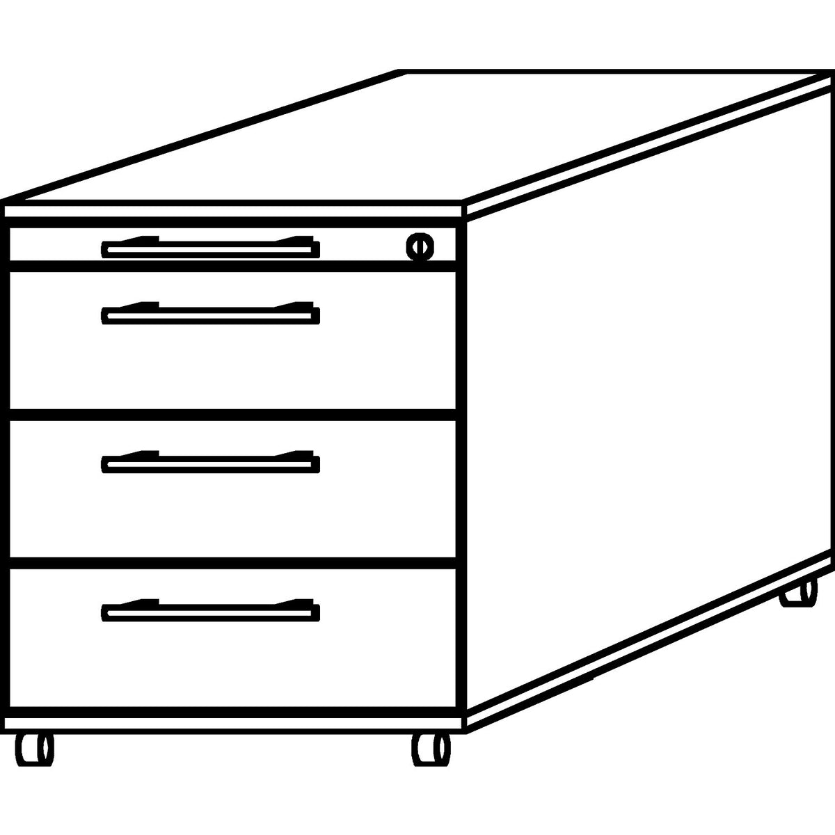 Mobile pedestal, 1 utensil drawer, 3 drawers, depth 800 mm, knotty oak.