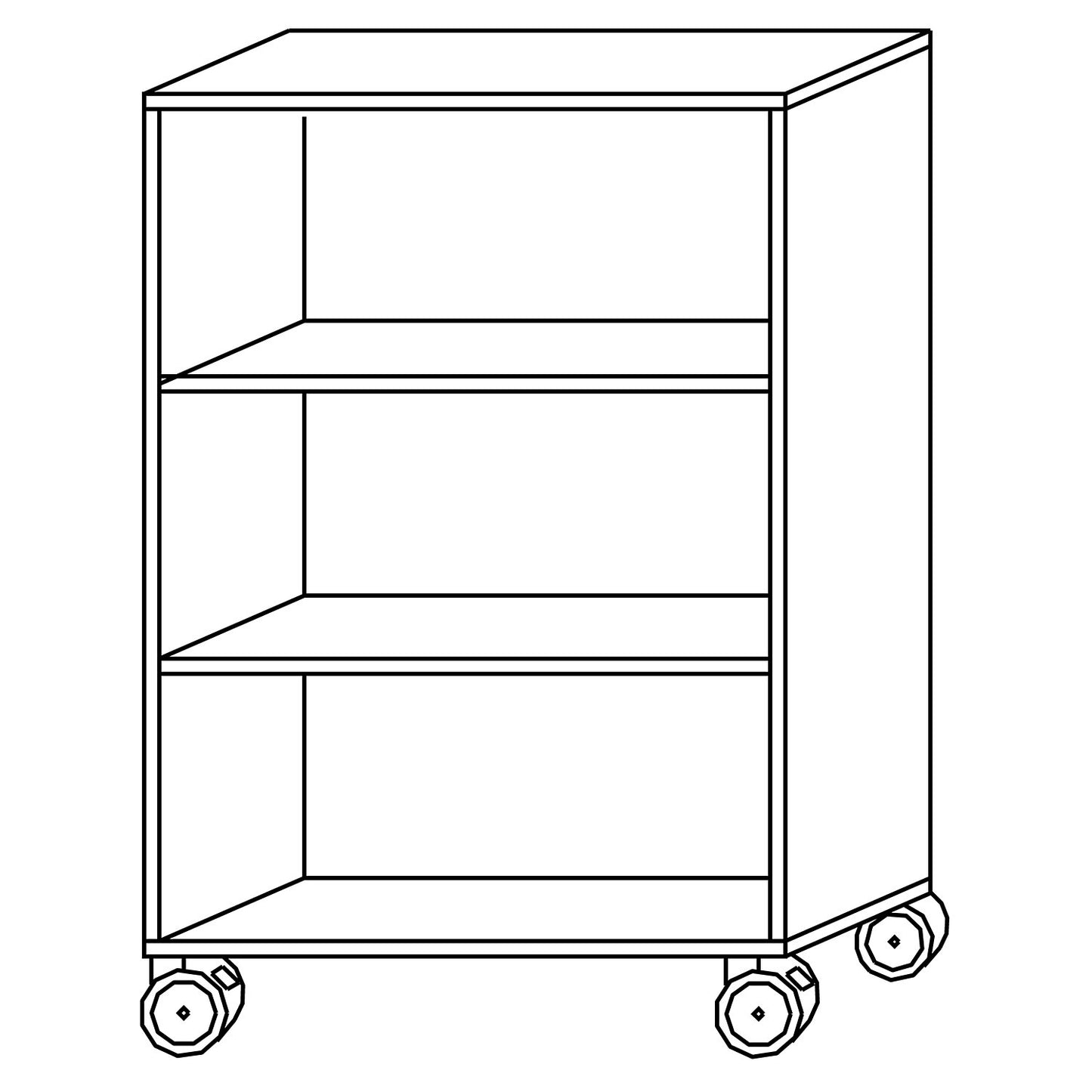 Office shelf unit, 2 shelves, with castors, beech finish.
