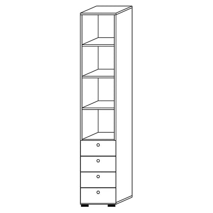 Combination cupboards, 3 shelves, 4 drawers, beech / aluminium silver.