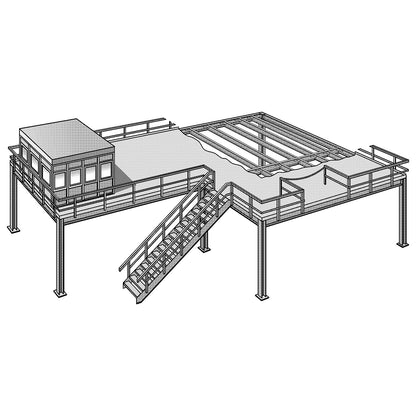 Mezzanine floor, standard shelf unit, max. surface load 350 kg/m², platform 5000 x 4000 mm.