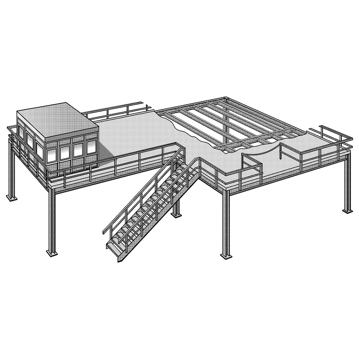 Mezzanine floor, extension shelf unit, max. surface load 500 kg/m², platform 5000 x 4000 mm.