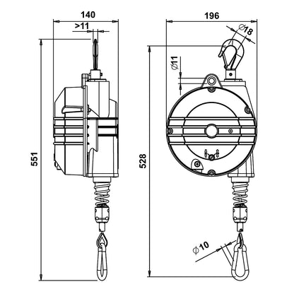 Balancer, cable length 2000 mm, max. load 18 - 22 kg.