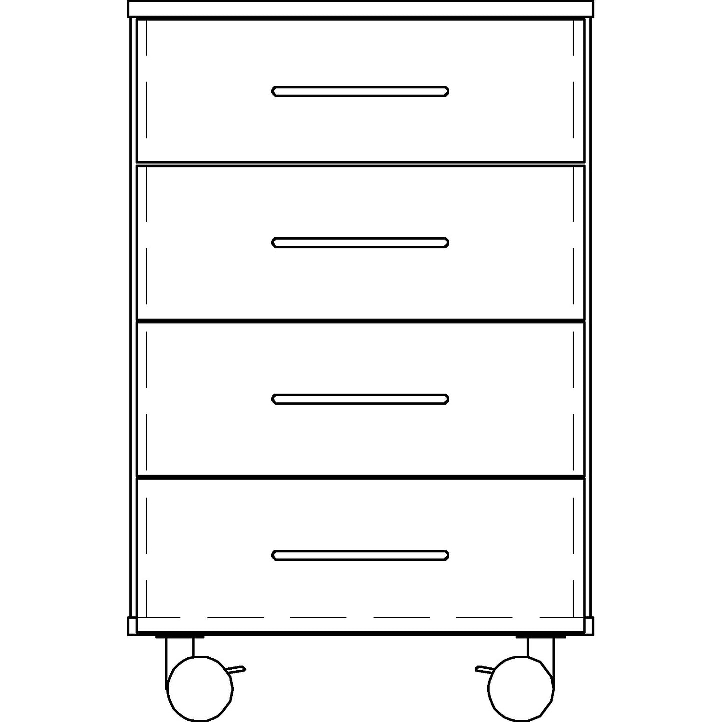 Laboratory base cupboard, high, 4 drawers, width 536 mm.