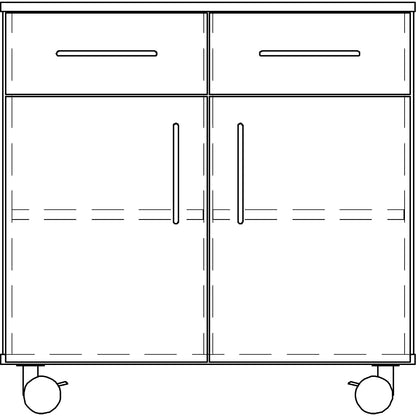Laboratory base cupboard, high, 2 drawers, 2 doors, 2 shelves, 1 central partition, width 836 mm.