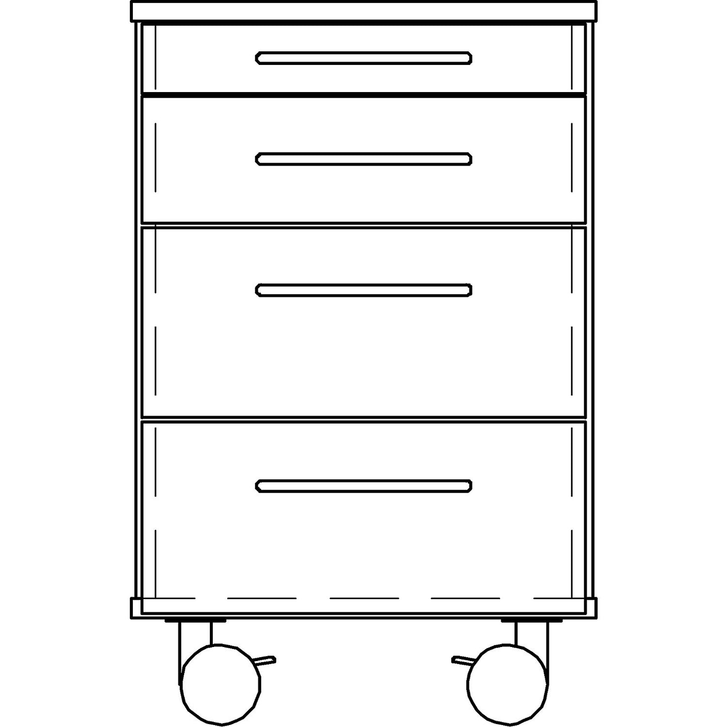 Laboratory base cupboard, low, 1 compartment, 3 drawers, width 436 mm.