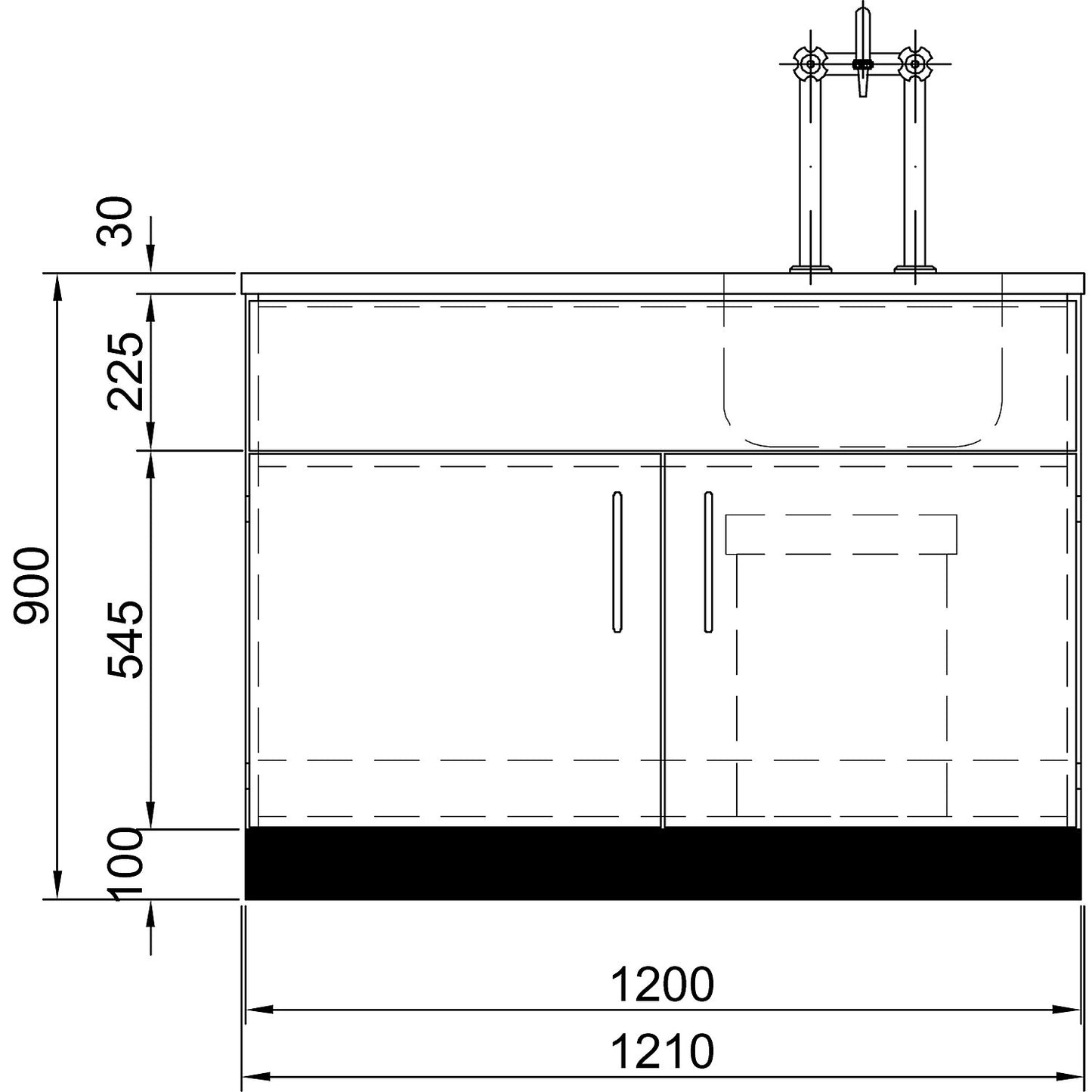 Laboratory sink, stainless steel table top / basin, WxDxH 1210 x 750 x 900 / 1285 mm.