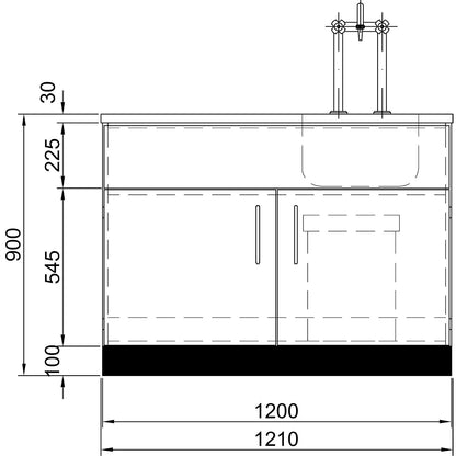 Laboratory sink, stainless steel table top / basin, WxDxH 1210 x 750 x 900 / 1285 mm.