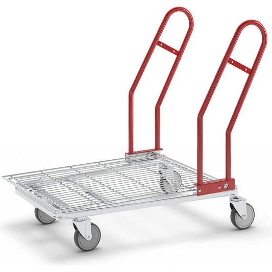C+C platform trolley, max. load 200 kg, 2 push handles, with mesh shelf.