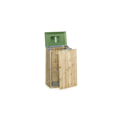 Outdoor waste collector with wood trim, 125 l, WxHxD 600 x 1030 x 380 mm, lid with deposit hole.