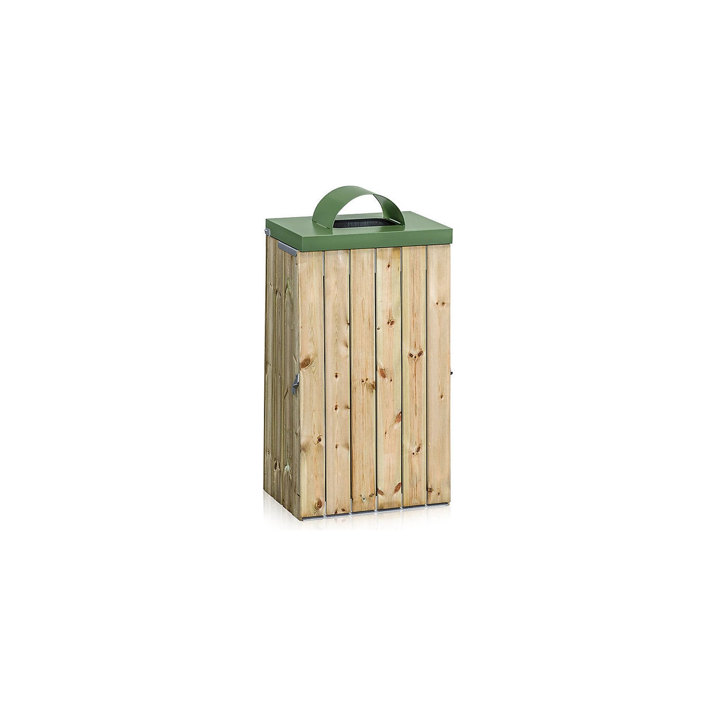 Outdoor waste collector with wood trim, 125 l, WxHxD 600 x 1030 x 380 mm, lid with deposit hole.