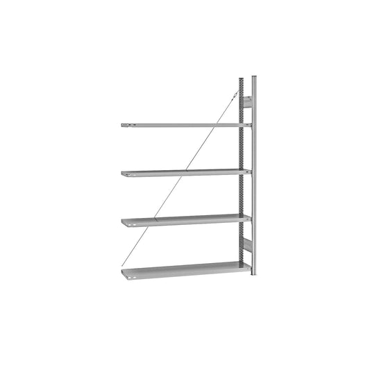 Standard boltless shelving unit, zinc plated, single sided, shelf height 2000 mm, shelf width 1215 mm, extension shelf unit, shelf depth 350 mm.