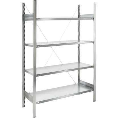 Standard boltless shelving unit, zinc plated, single sided, shelf height 2000 mm, shelf width 1215 mm, standard shelf unit, shelf depth 550 mm.