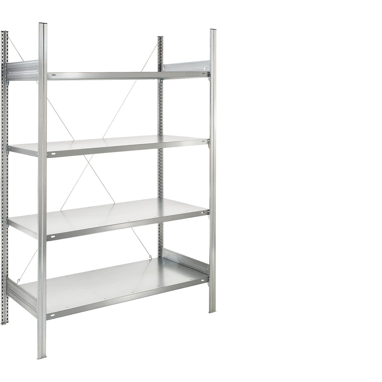 Standard boltless shelving unit, zinc plated, single sided, shelf height 2000 mm, shelf width 1215 mm, standard shelf unit, shelf depth 650 mm.