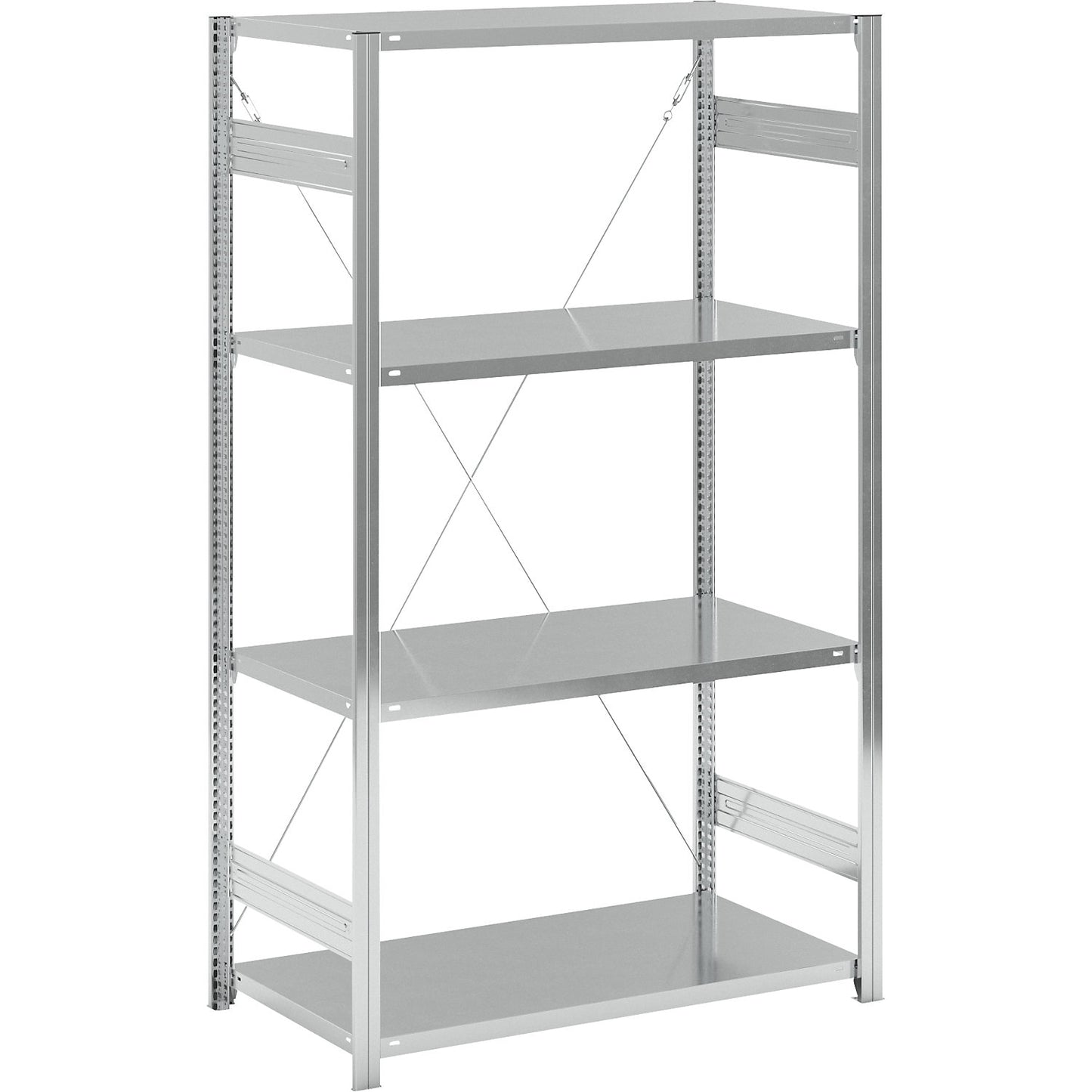 Standard boltless shelving unit, zinc plated, single sided, shelf height 2000 mm, shelf width 1215 mm, standard shelf unit, shelf depth 650 mm.