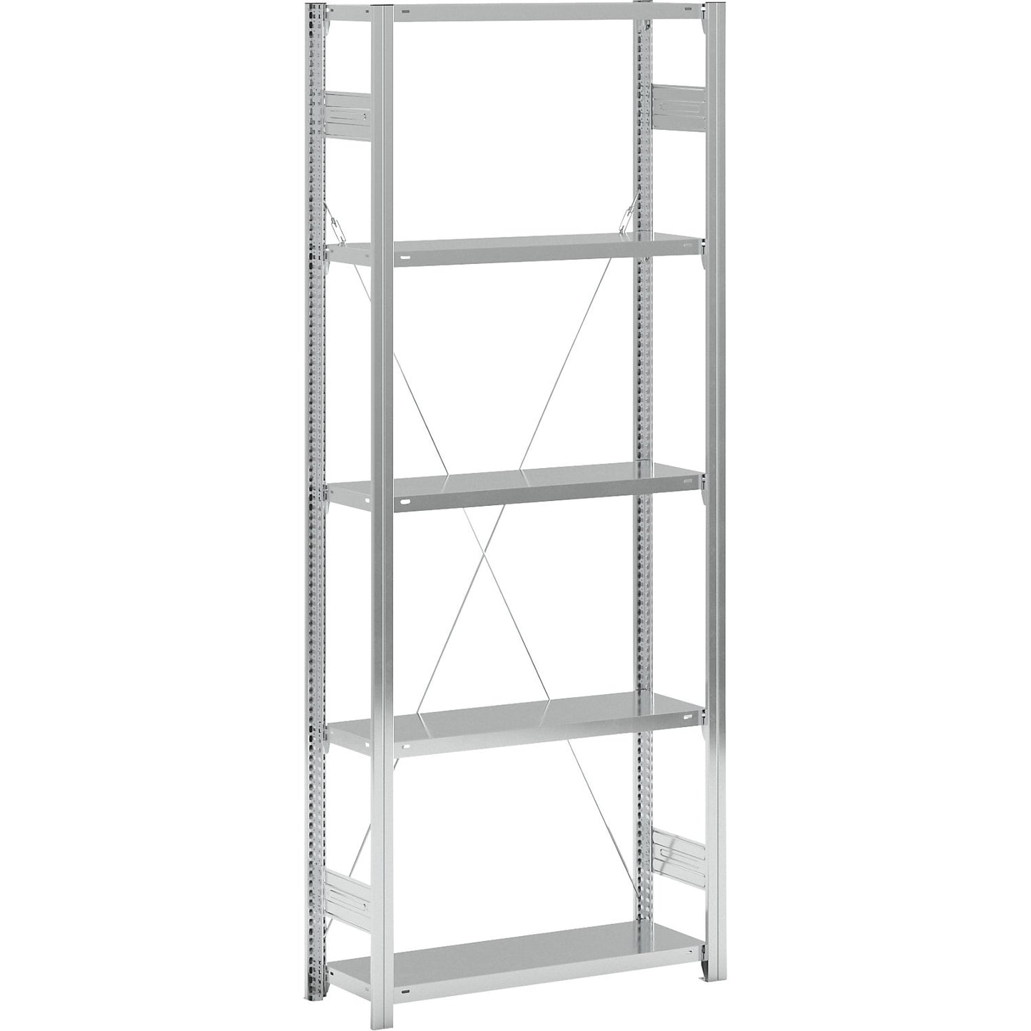 Standard boltless shelving unit, zinc plated, single sided, shelf height 2350 mm, shelf width 965 mm, standard shelf unit, shelf depth 350 mm.